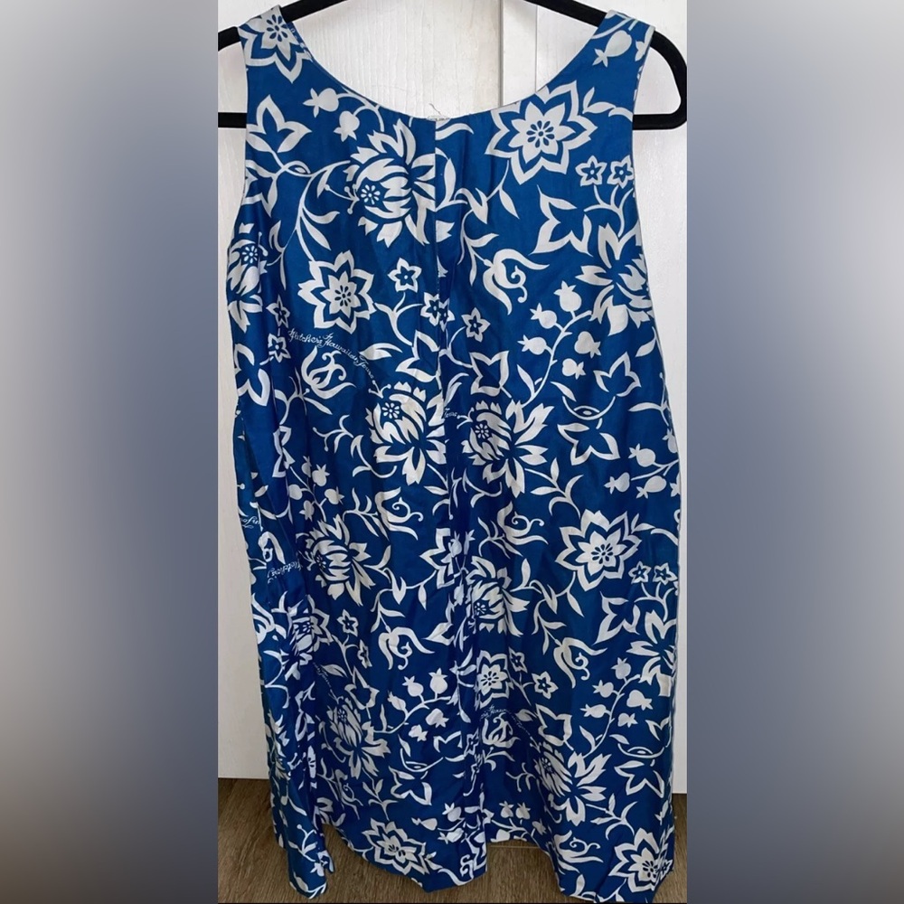 Vintage Made In Hawaii USA Blue and White  Hawaiian Floral Tank Dress Size M